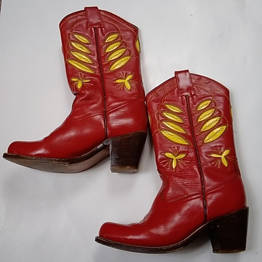 SASSON VTG 70-80s NEW YORK PARIS COWBOY LEATHER BOOT SIZE 5.5 MADE IN MEXICO